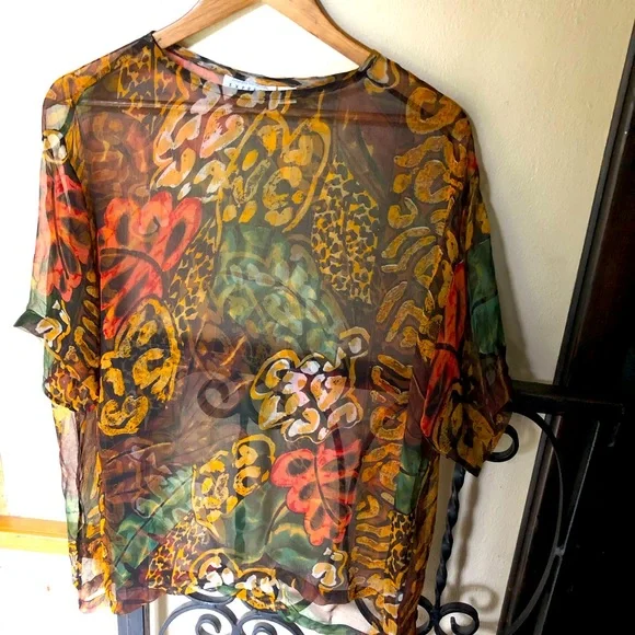 Vintage 90's Express Compagnie Internationale Sheer Tropical Print Blouse. XS - Picture 1 of 9